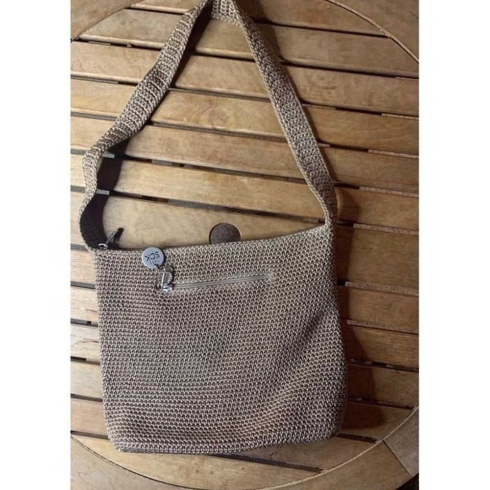 The Sak Crochet Crossbody Bag Tan Champagne Neutral Boho Knit Shoulder Purse